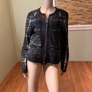 Marc Cain Sports Black And White Sweater With Zipper Closure Size N6